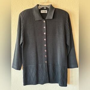 San Remo vintage black knit collared‎ button down textured cardigan Size M